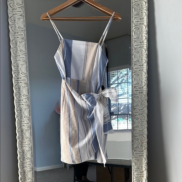 Striped Linen Wrap Minidress - Picture 1 of 4
